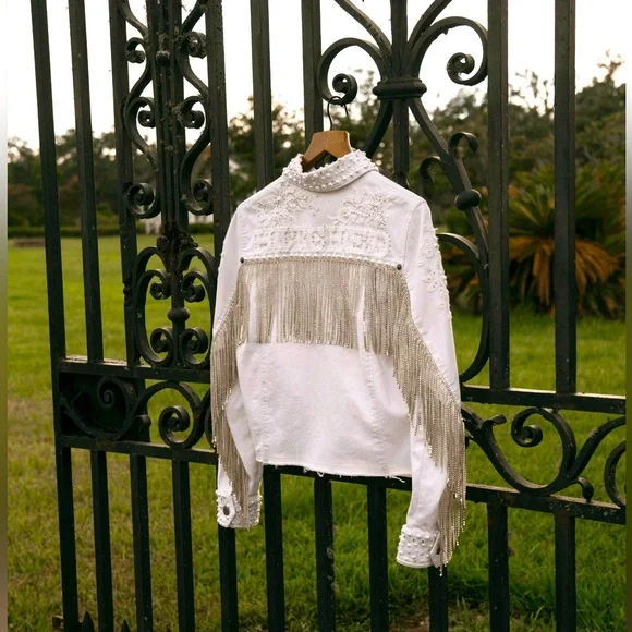 "Boot Barn Double D Ranch Hitched Bridal Jacket rhinestone pearls embroidery M - Picture 6 of 14